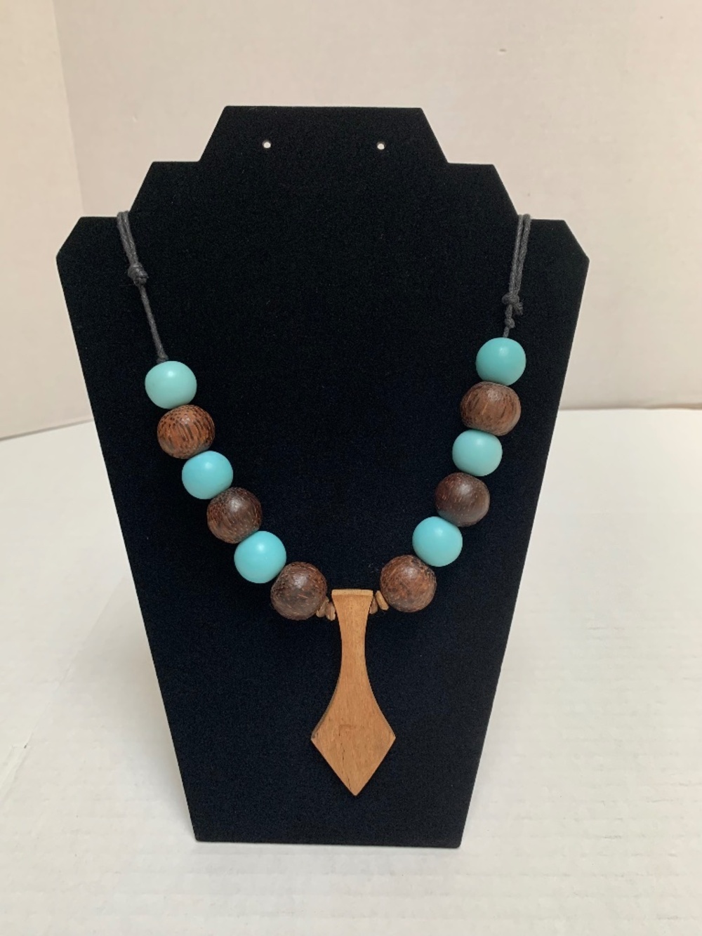 Handcrafted Artisan Blue and Wooden Beaded Boho Style Necklace